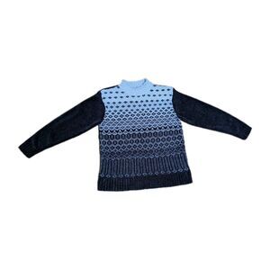 Erika Petite M Navy & Light Blue Knit Geometric Pattern Winter Turtle Neck